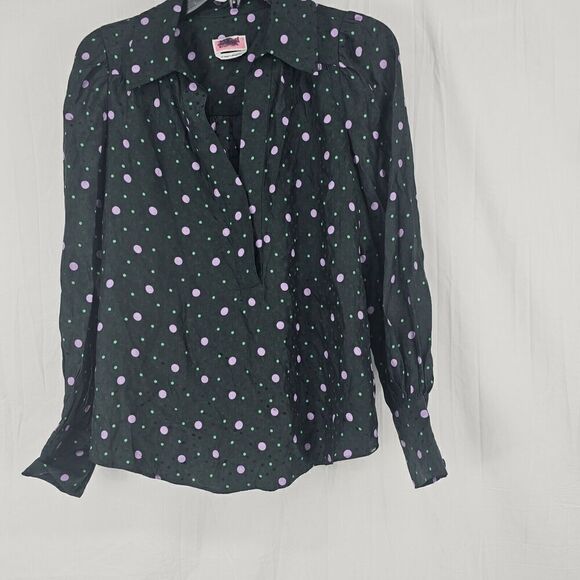 Kate Spade Pine Forest Green Pop Dots Blouse Size XS Silk Blend - Picture 10 of 15